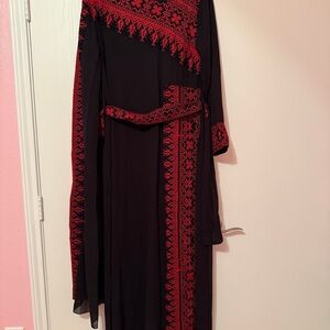 Elegant Black and Red Embroidered Abaya